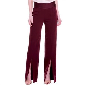 Jonathan Simkhai Satin Split Leg Pants In Sienna Burgundy